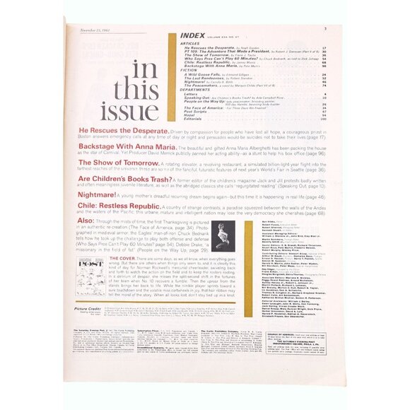 Vintage Saturday Evening Post Magazine Nov 25 1961 Cheerleader Kennedy Ads Salem - Picture 8 of 16